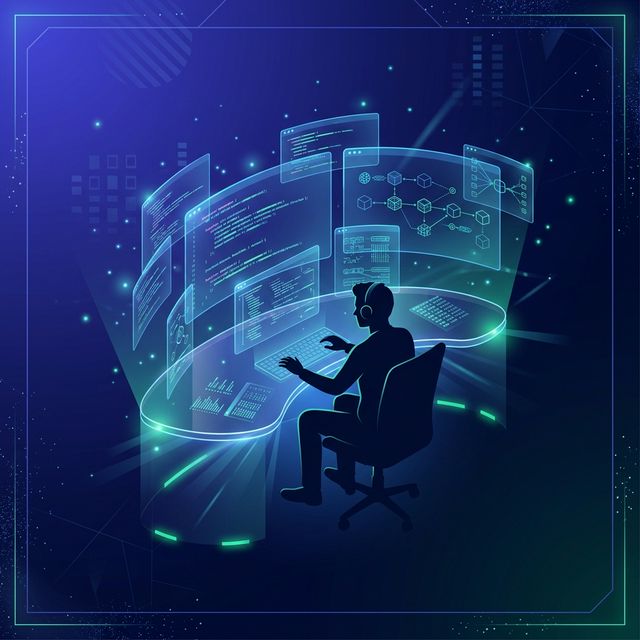 Futuristic developer workspace